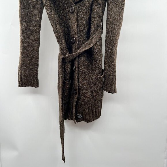 It's Our Time Women's Knit Button Up Cardigan Brown Size Medium Belted - Picture 5 of 9